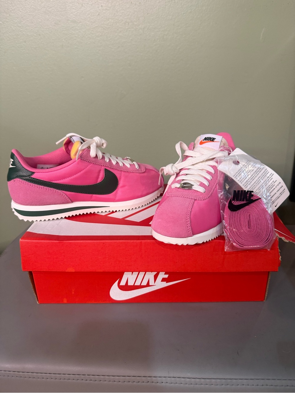Nike Women’s Pink Cortez with Black Swoosh and White Soles